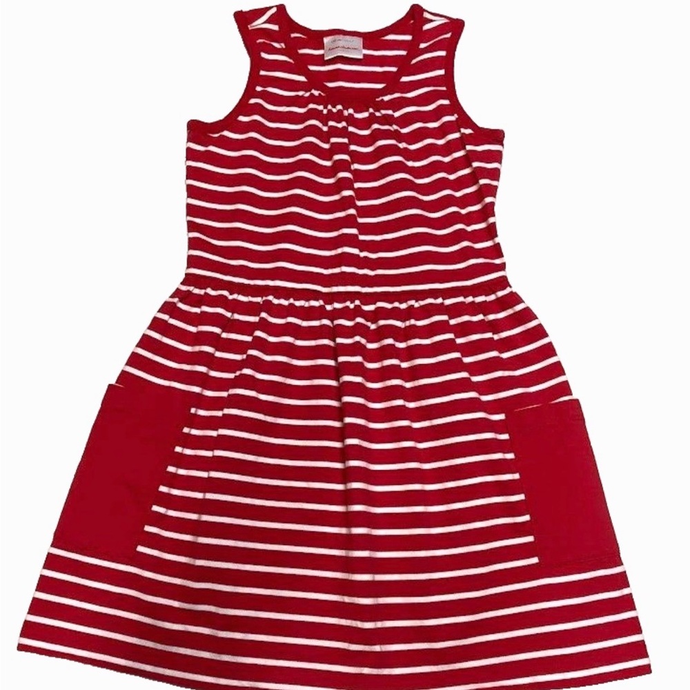 Hanna Andersson Red & White Striped Tank Dress with Patch Pockets